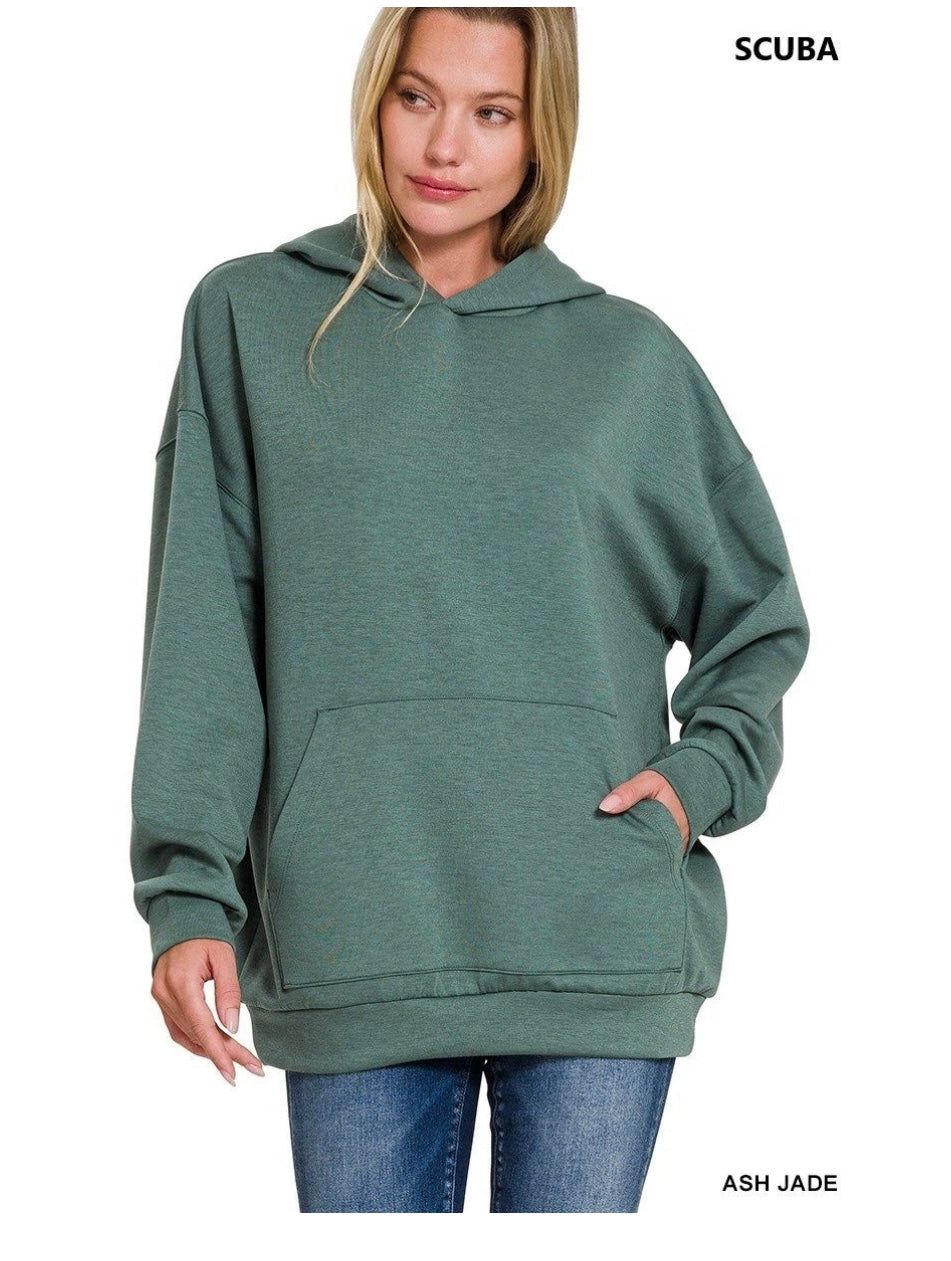 Zenana Women’s Oversized Scuba Hoodie with Kangaroo Pocket