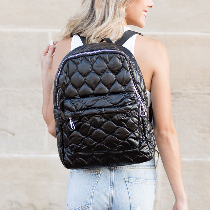 Women's Jade Metallic Puffer Backpack – Trendy Casual Bag