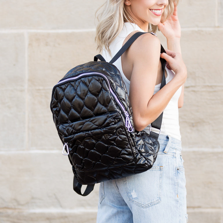 Women's Jade Metallic Puffer Backpack – Trendy Casual Bag