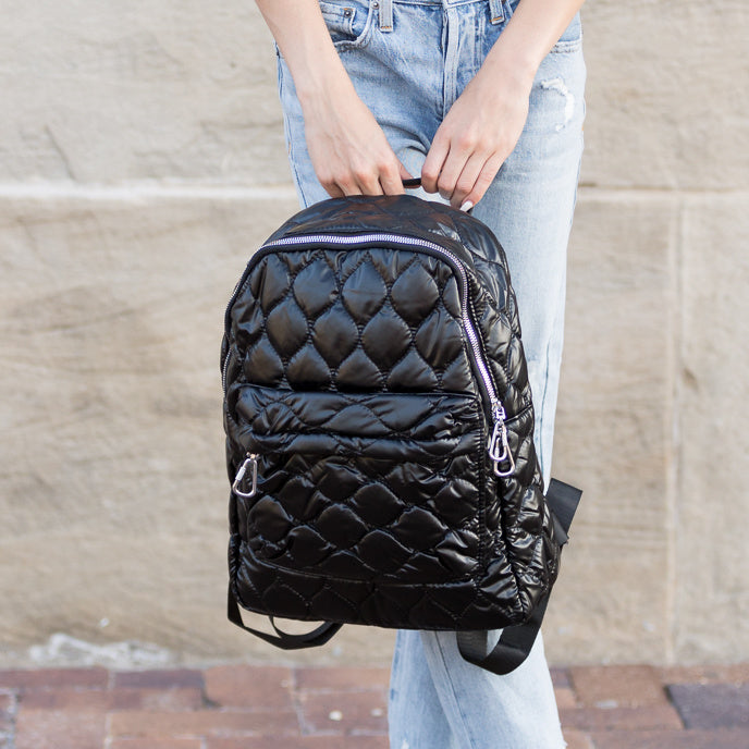Women's Jade Metallic Puffer Backpack – Trendy Casual Bag