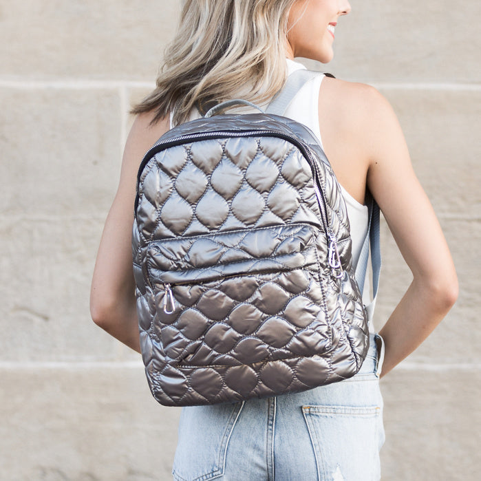 Women's Jade Metallic Puffer Backpack – Trendy Casual Bag