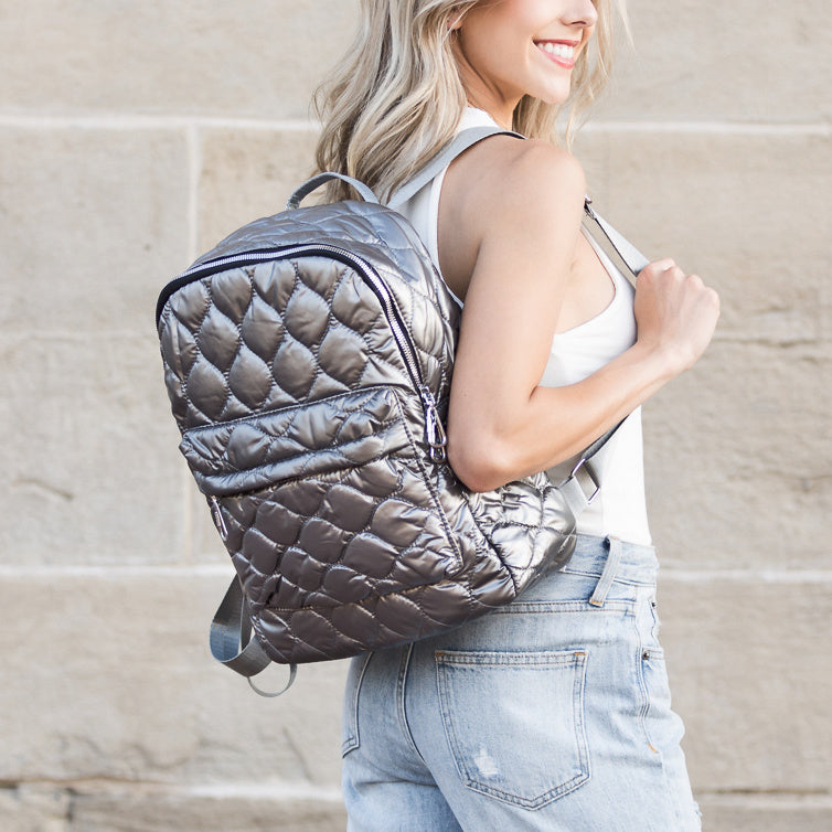 Women's Jade Metallic Puffer Backpack – Trendy Casual Bag