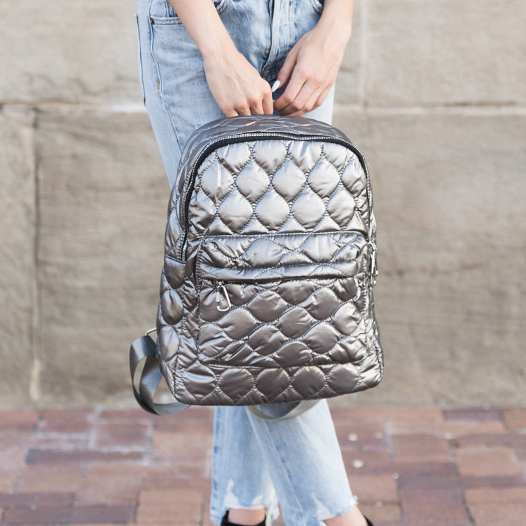 Women's Jade Metallic Puffer Backpack – Trendy Casual Bag