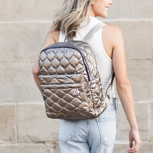 Women's Jade Metallic Puffer Backpack – Trendy Casual Bag