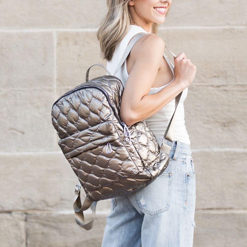 Women's Jade Metallic Puffer Backpack – Trendy Casual Bag