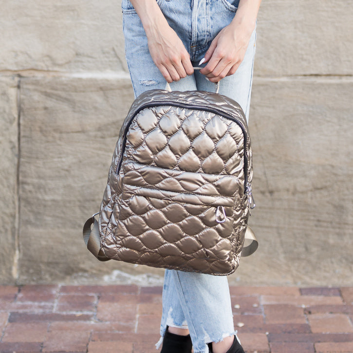 Women's Jade Metallic Puffer Backpack – Trendy Casual Bag