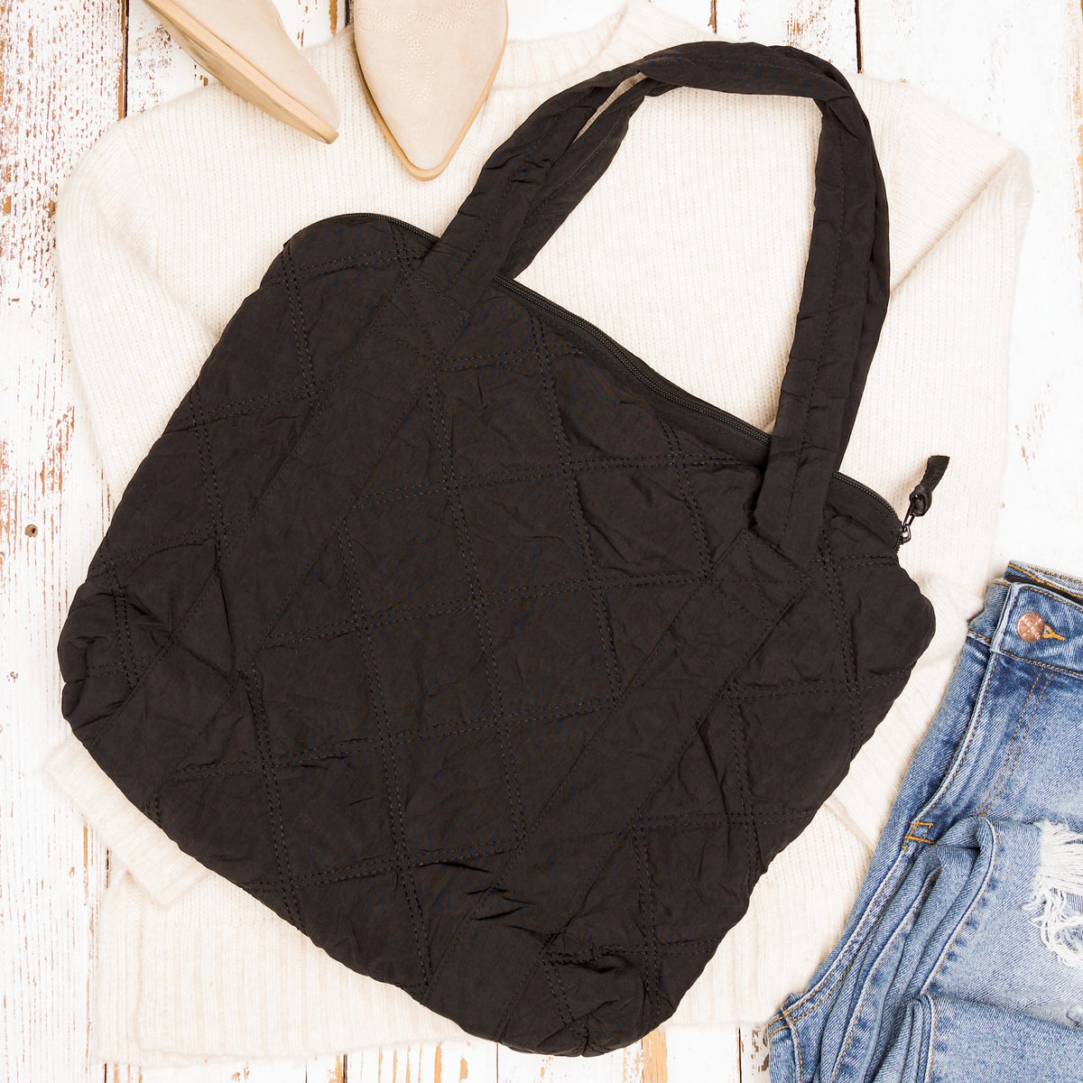 Women's Quilted Tote Bag – Lightweight Everyday Shoulder Bag