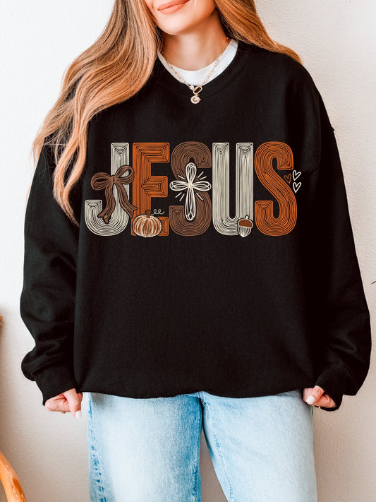 Retro JESUS Fall Graphic Crewneck Sweatshirt