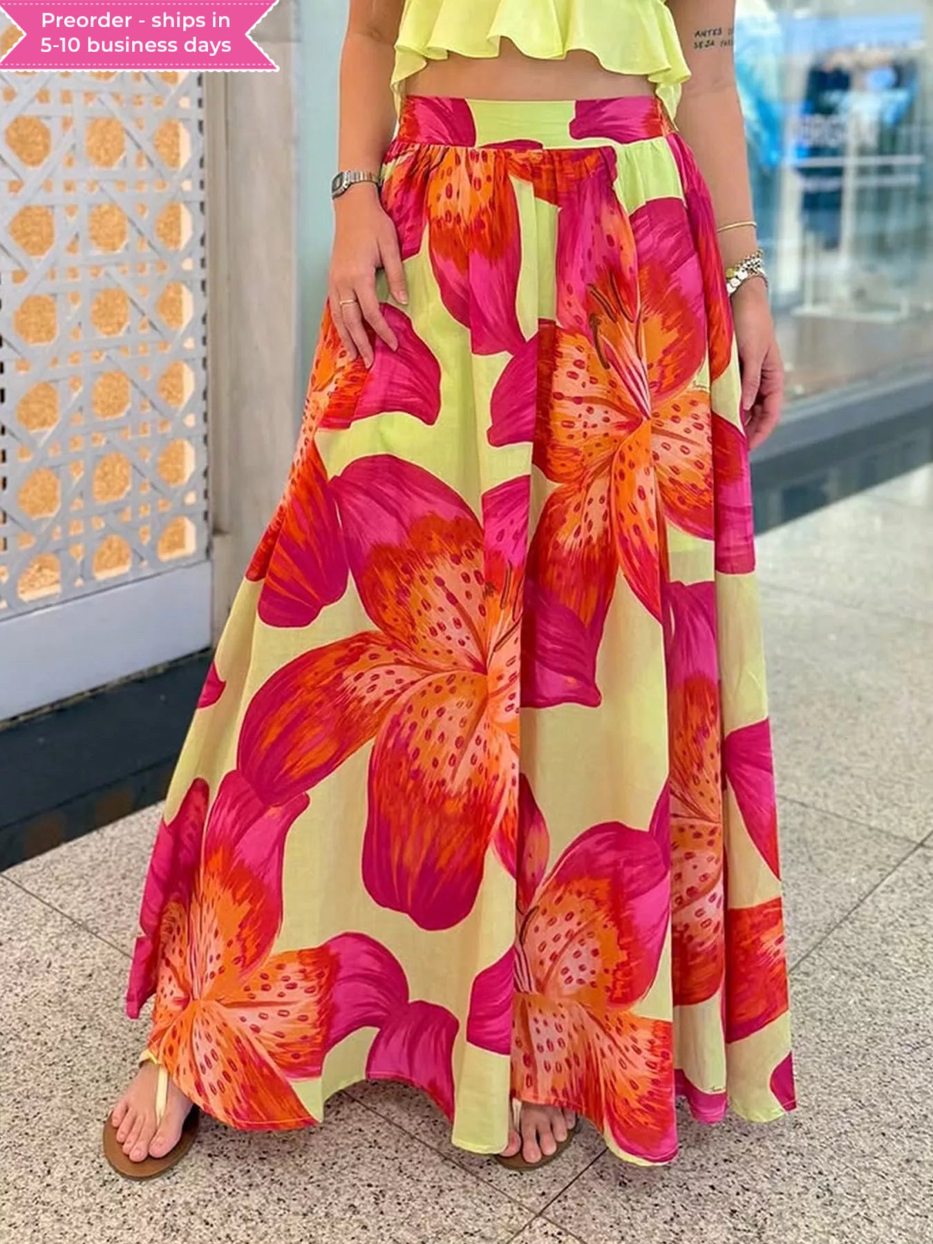 Floral Print Flowy Maxi Skirt