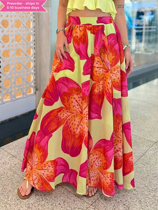 Floral Print Flowy Maxi Skirt