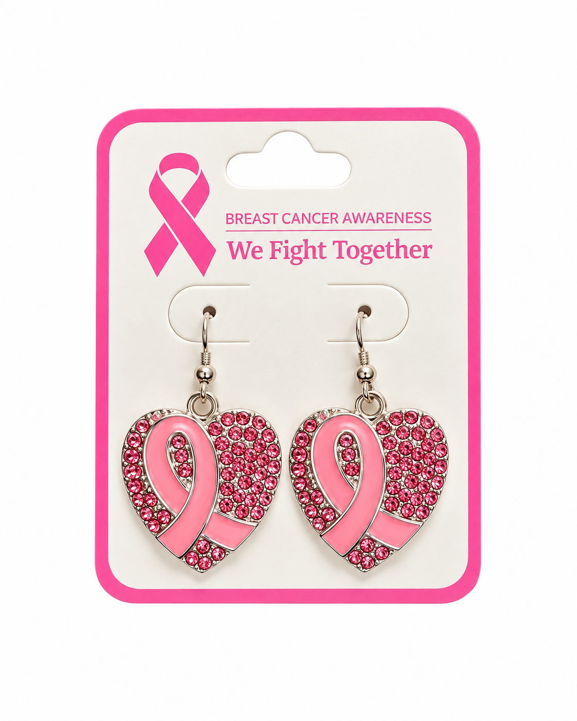 Breast Cancer Awareness Heart Earrings 🎀💗