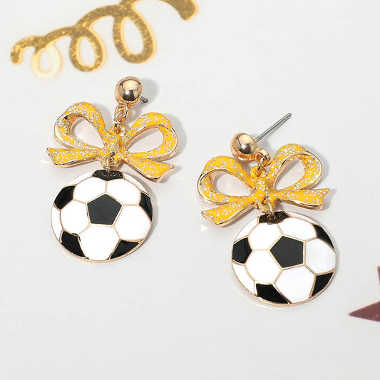 Bow Soccer Ball Drop Dangle Earrings