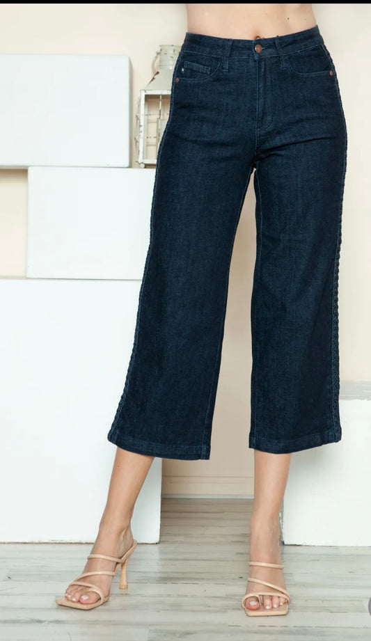 Judy Blue Full Size Side Seam Braid Detail Crop Wide Leg Jeans