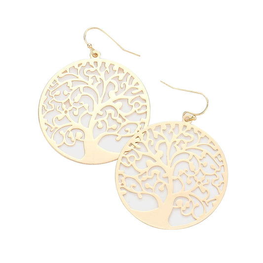 Filigree Metal Tree of Life Dangle Earrings
