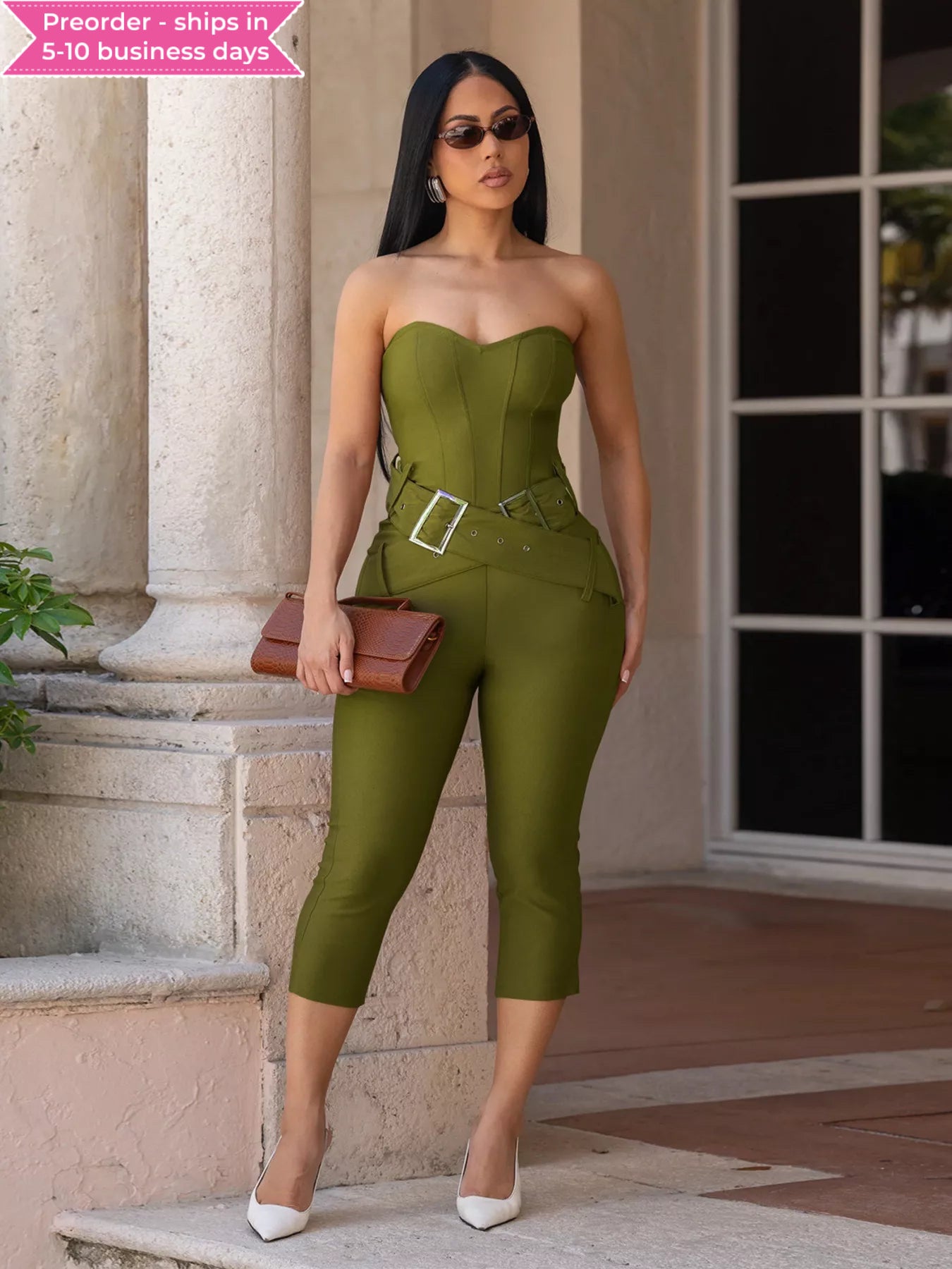 Belted Tube Skinny Jumpsuit
