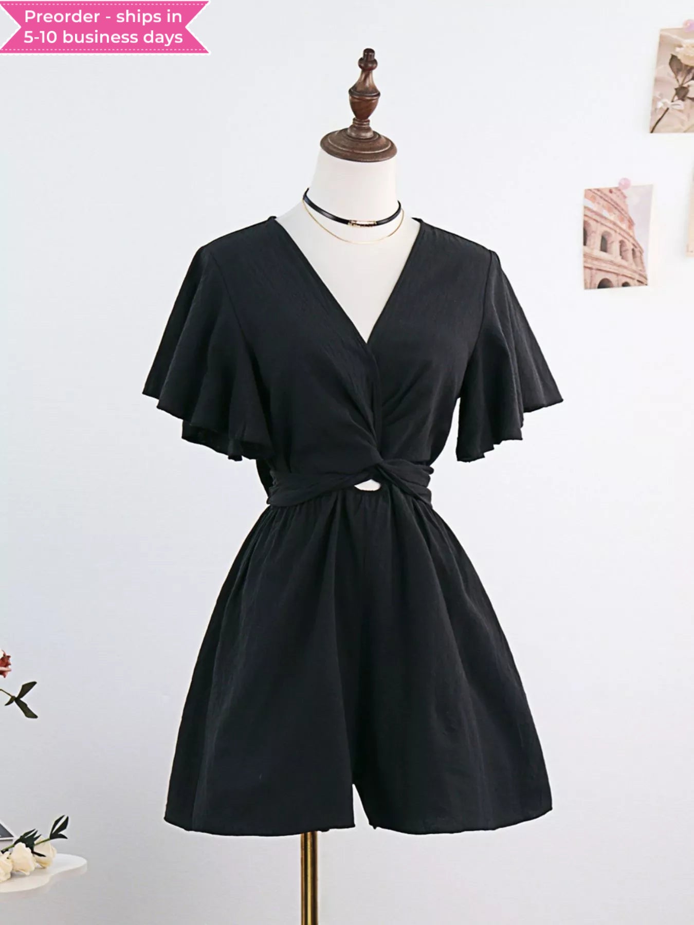 Tie Waist Flutter Sleeve Romper