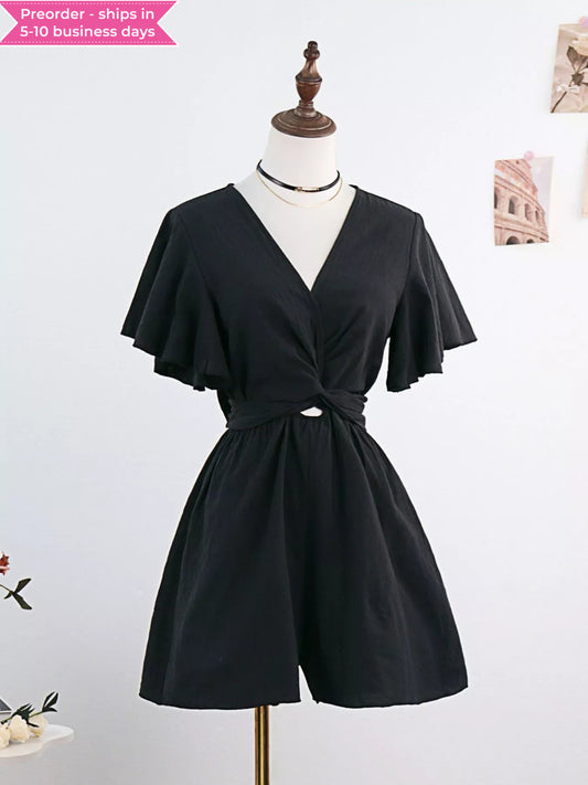 Women's Tie Waist Flutter Sleeve Romper – Floral Summer Playsuit, S–XL