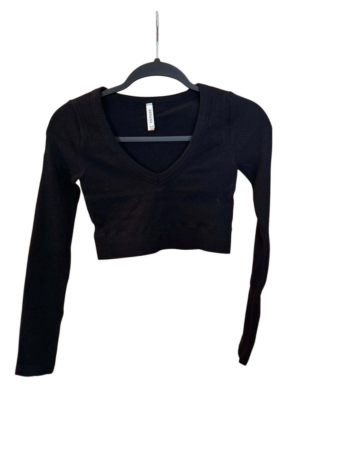 Zenana ribbed long sleeve crop top