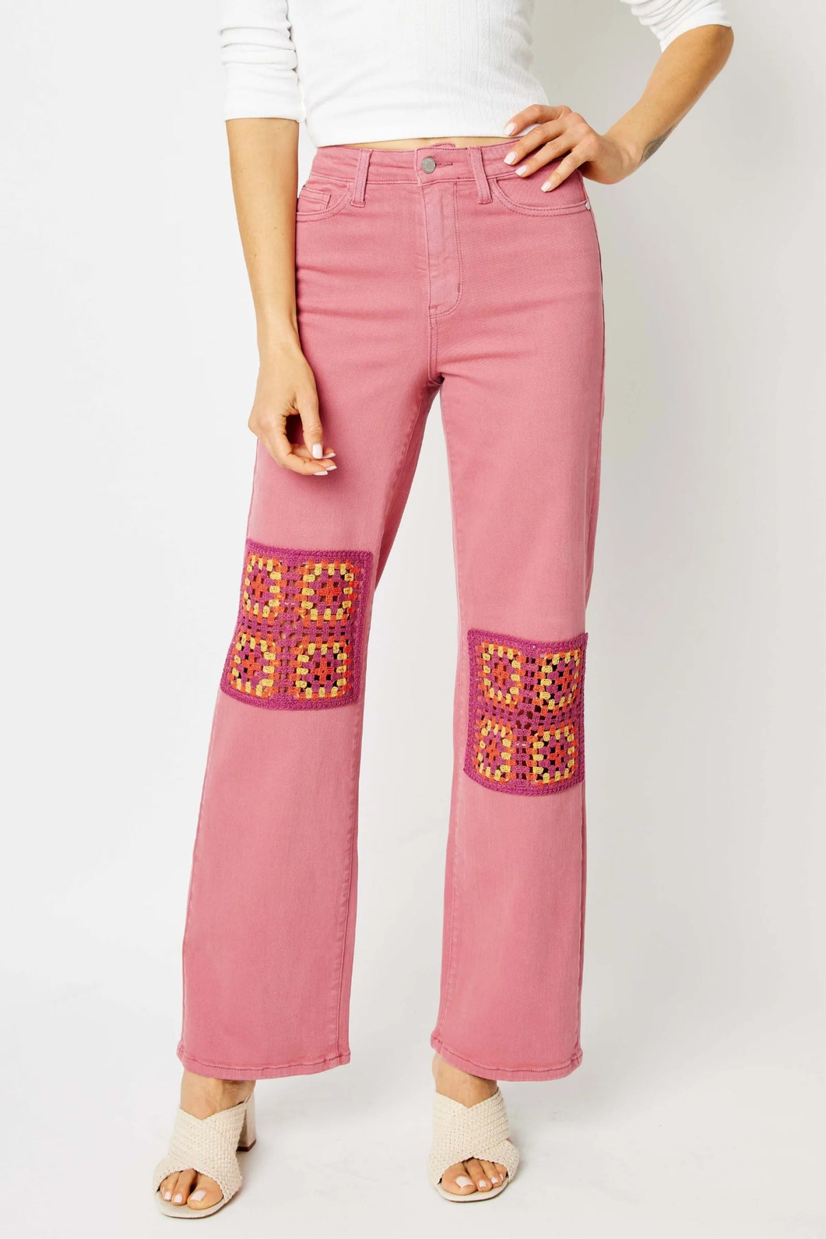 Judy Blue Dusty Pink Crochet Jeans