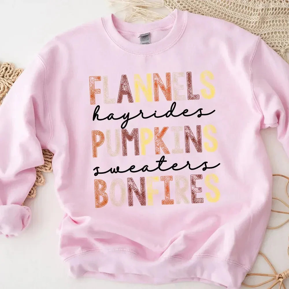 Women's Flannels Hayrides Pumpkins Sweaters Bonfires Fall Sweatshirt