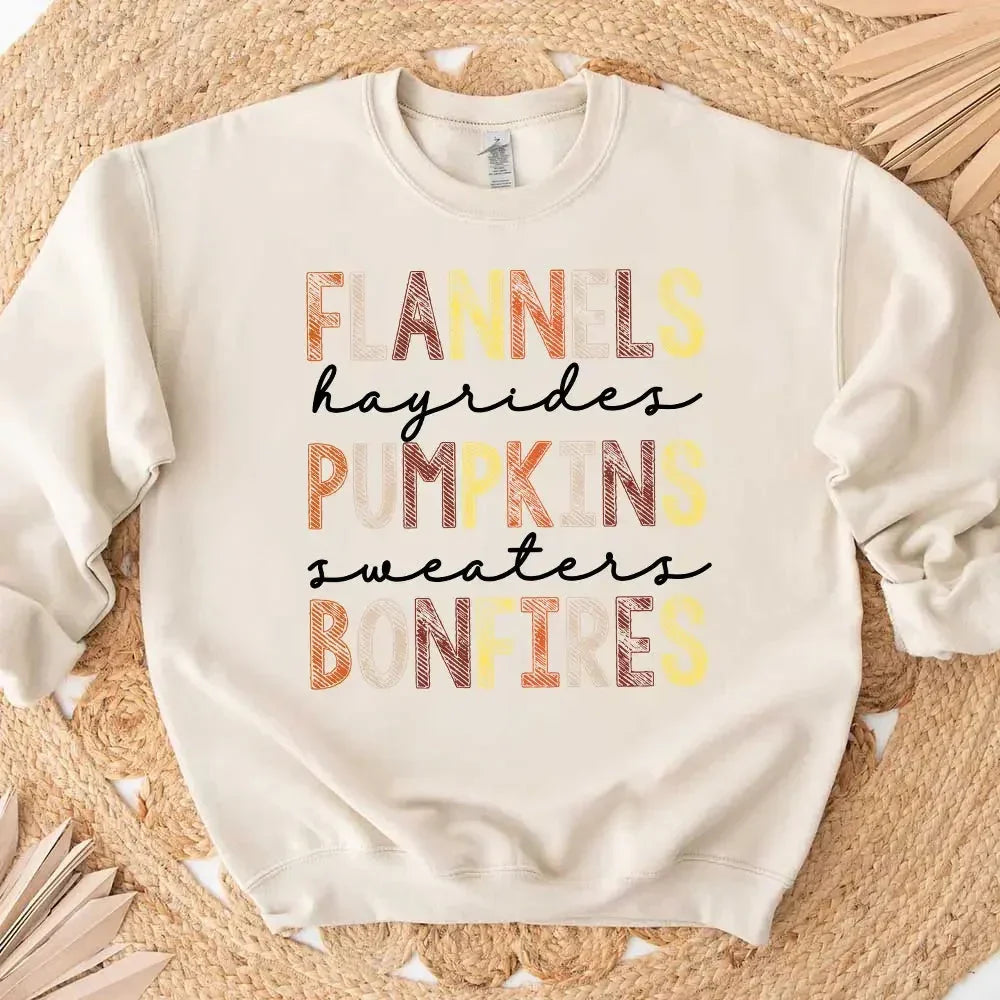 Women's Flannels Hayrides Pumpkins Sweaters Bonfires Fall Sweatshirt