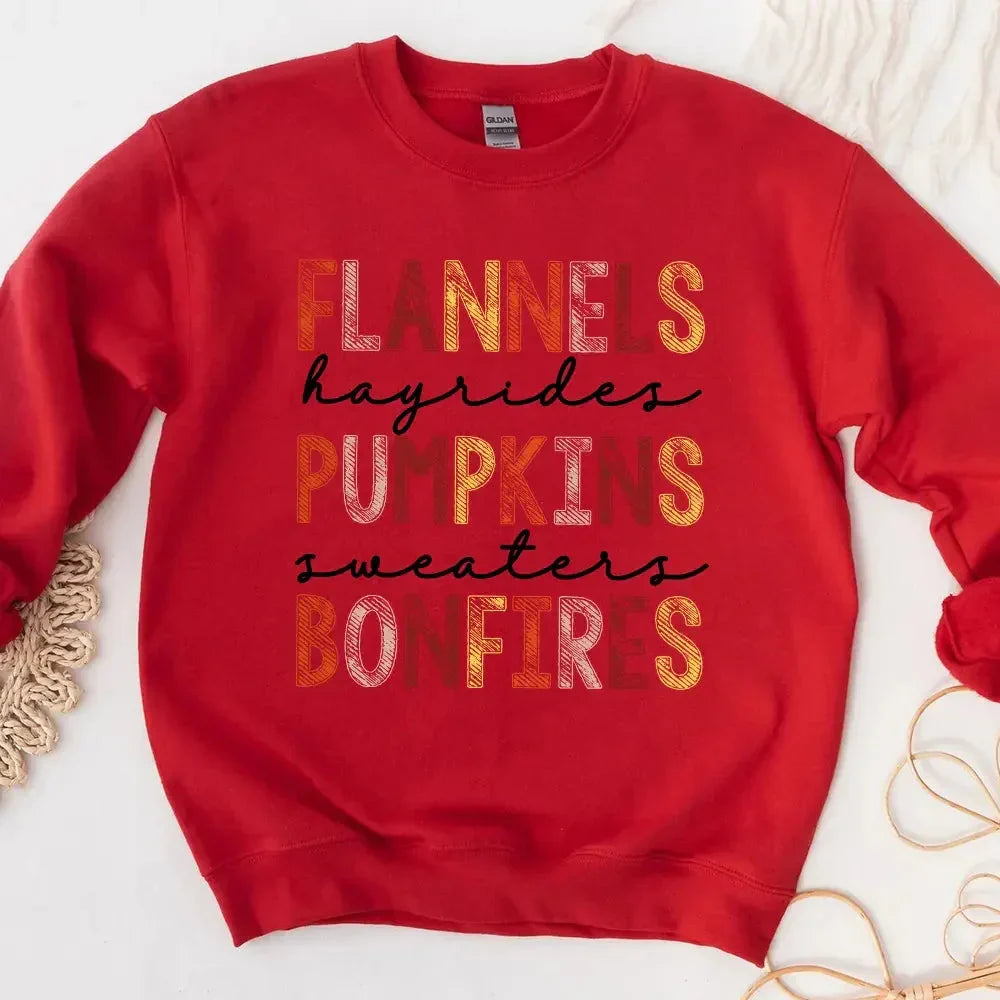 Women's Flannels Hayrides Pumpkins Sweaters Bonfires Fall Sweatshirt