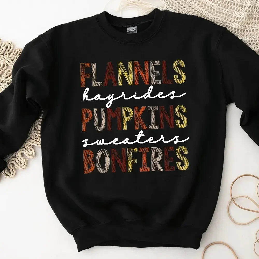Women's Flannels Hayrides Pumpkins Sweaters Bonfires Fall Sweatshirt